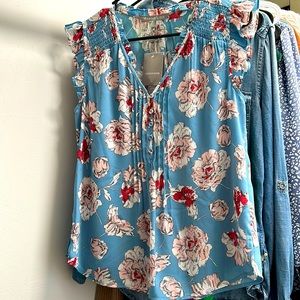 Daniel Rainn PS flutter blouse NWT beautiful light blue and pink florals